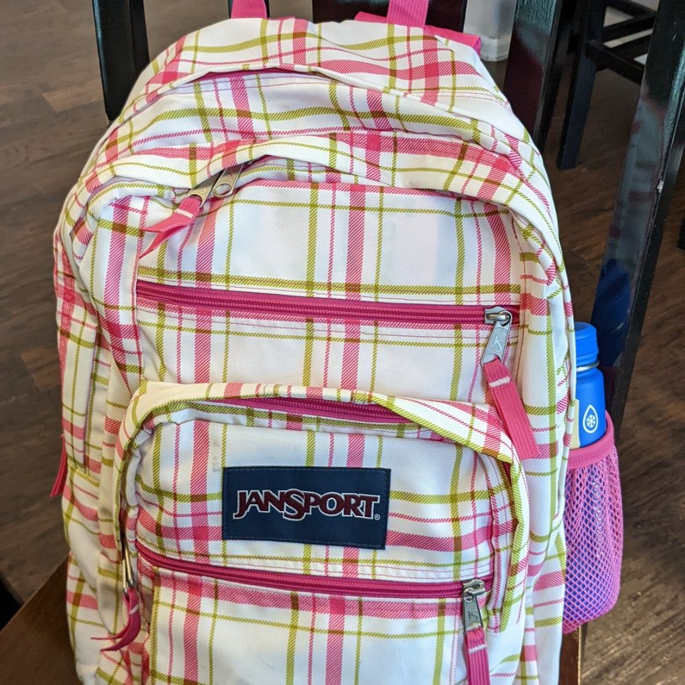 JanSport Big Student Backpack Pink Plaid 34L
